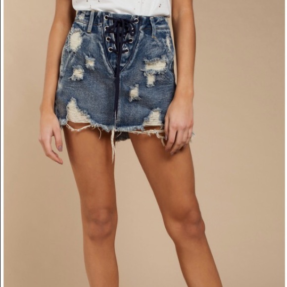 Lace up denim skirt #tobi #denimskirt - Picture 1 of 3